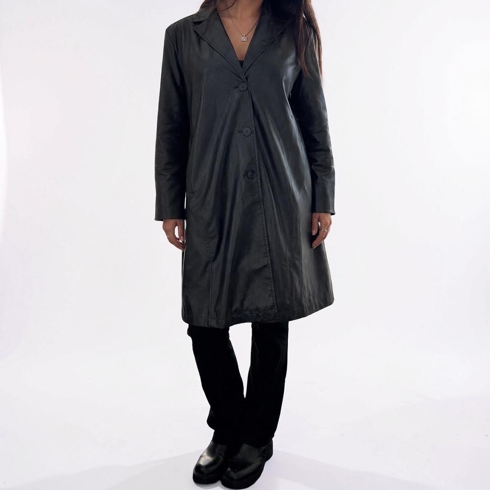 Kathy Ireland Black Faux Leather Longline Jacket Coat XL